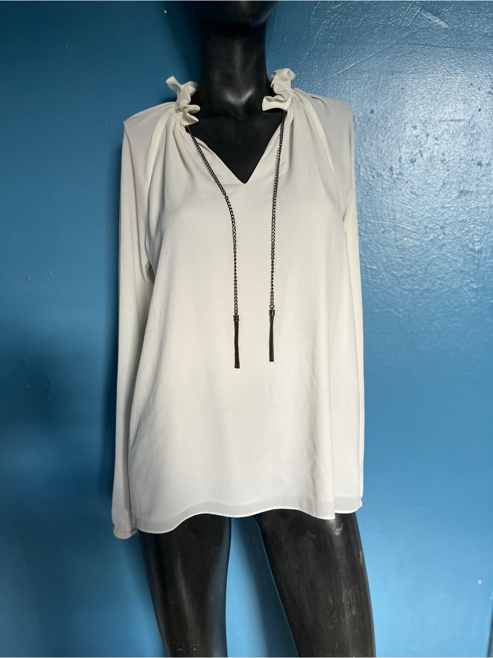 Michael Kors Long-Sleeve V-Neck Blouse with Tassel Tie